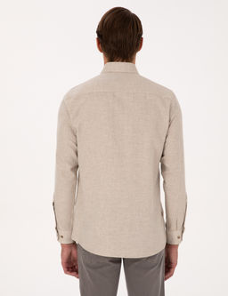 Bej Slim Fit Dokulu Uzun Kollu G_mlek