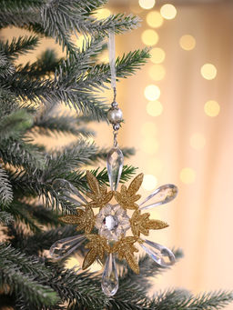 Цена за 2 шт. Ёлочная игрушка Зимнее волшебство. Снежинки лучистые, 1414 см, прозрачно-золотой, МИКС  фото 9