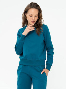 Джемпер из мягкого хлопкового футера 451L3-37 т.бирюзовый