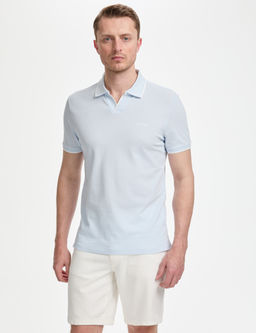 A__k Mavi Slim Fit %100 Pamuk Apa_ Yaka Ti__rt