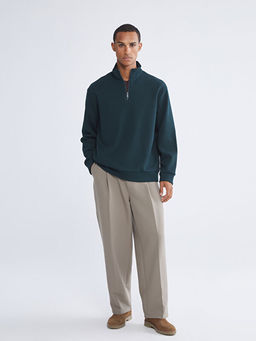 Fermuarl? Dik Yaka Erkek Kal?n Sweatshirt