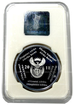 Монета 2 рэнда 2018 года ЮАР Чемпионат мира по футболу 2018, Россия (в слабе)