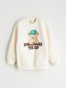 Bisiklet Yaka Ay? Teddy Bask?l? Erkek ?ocuk Sweatshirt