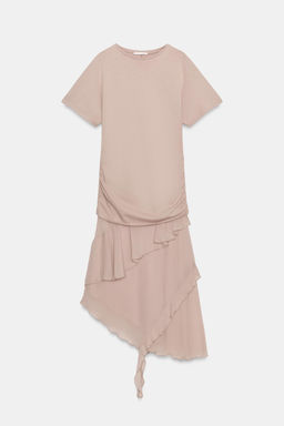 VESTIDO COMBINADO VOLANTES / rosa claro