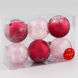 Ёлочные игрушки Ночка, шары новогодние, d=8 см, набор 6 шт., звёзды, розовый - Зимнее волшебство фото 4