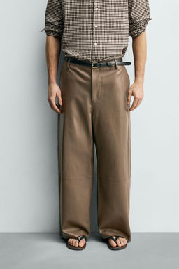 PANTAL?N BALLOON FIT PIEL / Beige - Zara фото 12