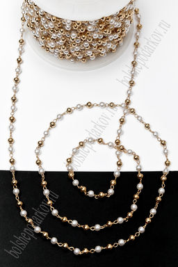 Цепь декоративная с бусинами №2, 2*2 мм (15 м) SF-7368, золото