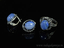 Кольцо Серьги с агатом тонированным, цв.лаванда размер 19