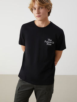 Bisiklet Yaka K?sa Kollu Bask?l? Penye Erkek Ti??rt