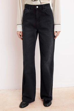 Siyah Yuksek Bel Uzun Boy %100 Pamuk Wide Leg Jeans TWOSS26JE00130