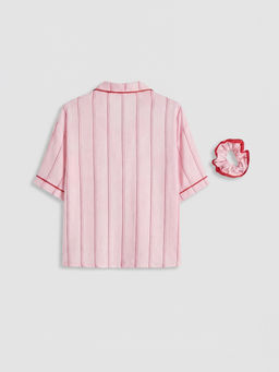 G?mlek Yaka ?izgili Kad?n Pijama Tak?m