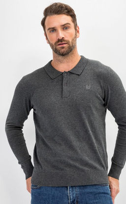 Джемпер мужской с отложным воротником и планкой на пуговицах F221-15-22021 темно-серый меланж - Fine joyce фото 8