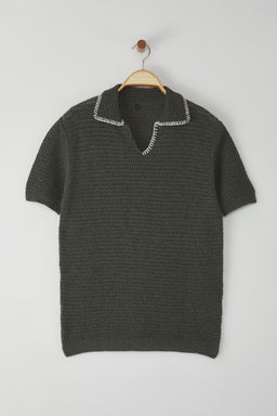 TRENDYOL MAN Limited Edition Haki Regular Apas Yaka Dokulu Triko T-shirt TMNSS25PO00027 - Trendyolmilla фото 6