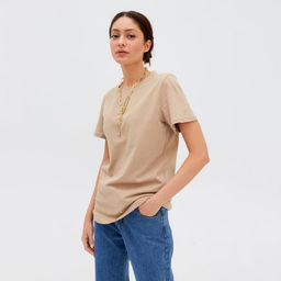 Футболка женская MIST basic, размер 52-54, цвет песочный