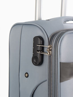 Чемодан 20",Текст,36*25*58,отд на молнии,1 нар/карм, увелич,код замок,4 колеса, т.серый