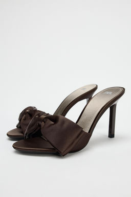 SATIN-EFFECT HIGH-HEELED MULE SANDALS WITH MAXI BOW