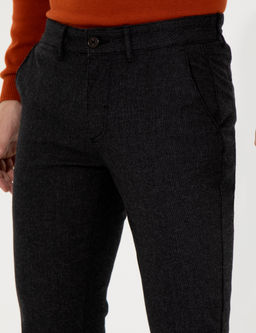 Siyah Slim Fit Keten Kar___ml_ Kanvas Pantolon