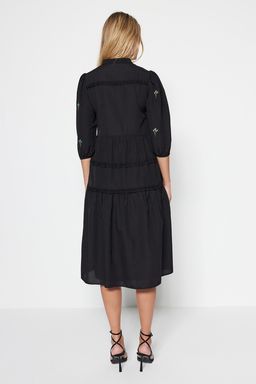 TRENDYOLMILLA Siyah Duz Kesim Nak?sl? Midi Dokuma Elbise TWOAW22EL0882  фото 10