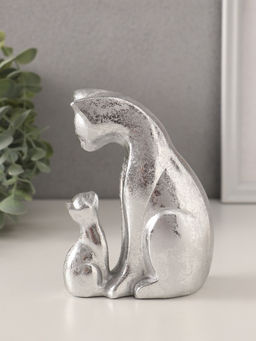 Фигурка полистоун «Кошка с котёнком», серебро, 10×6×13.5 см