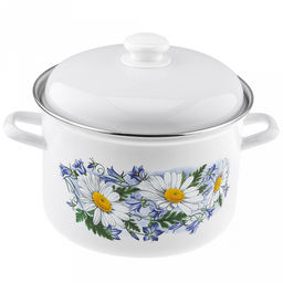 "Ромашковое поле" Кастрюля эмалированная 6л, форма цилиндрическая, металлическая крышка (Россия)