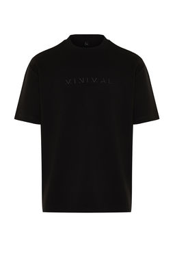 Siyah Oversize/Genis Kesim Kabar?k Yaz? Bask?l? K?sa Kollu Tok Kumasl? T-Shir TMNSS24TS00114 - Trendyolmilla фото 7