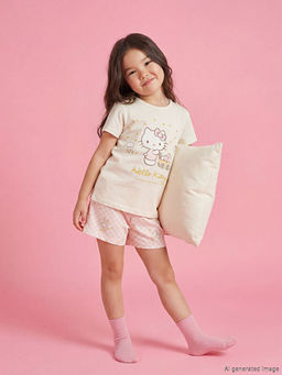 Hello Kitty Bask?l? K?z ?ocuk ?ortlu Pijama Tak?m?