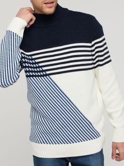 Джемпер мужской BY212-15004. 118/037/189 молоко/ниагара/т.синий