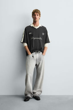 RETRO FOOTBALL PRINT POLO SHIRT