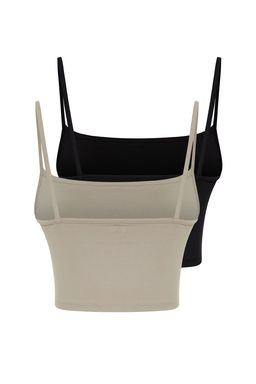 Siyah-Vizon 2li Paket Poliamid Icerikli Ask?l? Crop Fitted Esnek Orme Atlet TWOSS24AL00053