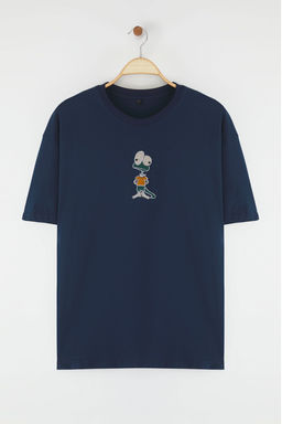 TRENDYOL MAN Mavi Oversize/Genis Kesim Nak?s Detayl? %100 Pamuk T-Shirt TMNSS25TS00199 - Trendyolmilla фото 2