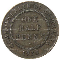 Монета 1/2 пенни 1938 года Австралия