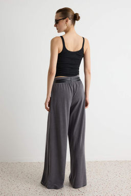Antrasit D_z Wide Leg/Geni_ Pa_a _ift Kemerli Uzun Modal Kuma_ _rme Pantolon TWOAW27PL00018 - Trendyolmilla фото 4