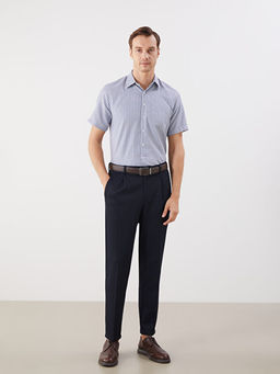 Regular Fit K?sa Kollu Ekose Gabardin Erkek G?mlek