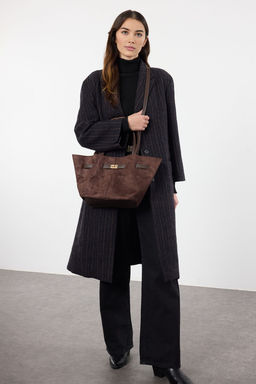 Koyu Kahverengi Yumusak Suet Tutma Sapl? Ve Capraz Ask?l? Tote Kad?n Omuz Canta TAKAW25OC00013 - Trendyolmilla фото 5