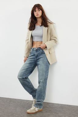 TRENDYOLMILLA Mavi More Sustainable Soluk Efekt Vintage Normal Bel Straight Jeans TWOAW25JE00076  фото 2