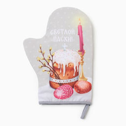 Набор кух. Доляна Пасха: варежка 20х28 см, прихватка 17х17 см, 35% хл, 65% пэ  фото 2