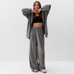 Костюм женский (толстовка, брюки) KAFTAN Plushy, размер 48-50, серый