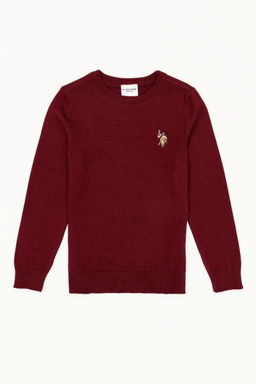 Бордовый трикотажный свитер с круглым вырезом для мальчика - U.s. polo assn фото 4