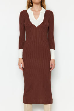 TRENDYOLMILLA Siyah Midi Triko Renk Bloklu Elbise Elbise TWOAW23EL00024  фото 17