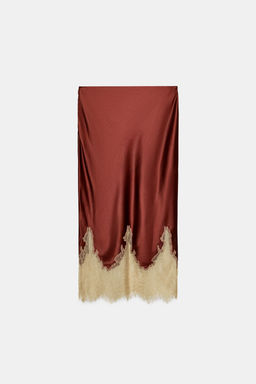 ZW COLLECTION CONTRAST LACE SATIN SKIRT - Zara фото 6