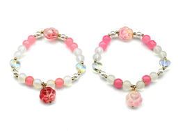 Браслет с подвеской "Лапка" шарик 8мм цв.розовый яркий, 17см