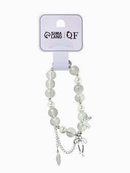 Браслет с подвесками "Сахарный" перо, бант, шар №10/8, цвет серый радужный в серебре