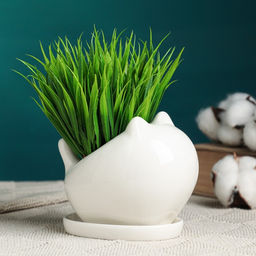 Декоративный горшок для цветов «Котик», 200 мл, 10.2×7.2×8.7 см, керамический, белый