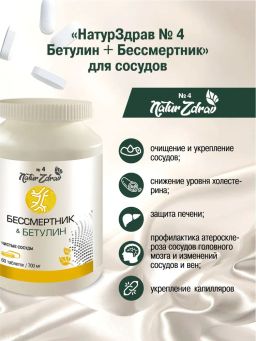 Концентрат №4 Бетулин+Бессмертник Чистые сосуды, банка ПЭТ, таблетки 60 шт. по 0,5 г - Ambrella фото 2