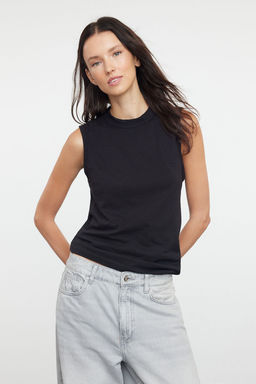 Siyah Pamuklu Yuksek Yaka Orme Ic Giyim Atlet THMAW25AL00000