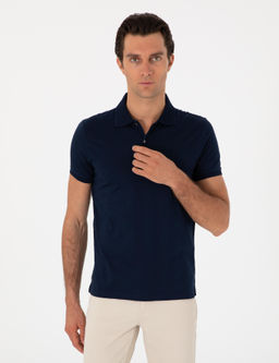 Lacivert Slim Fit Desenli Polo Yaka T-shirt