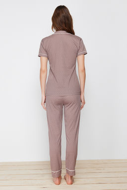 Trendyolmilla Vizon Bask?l? Gomlek-Pantolon Orme Pijama Tak?m? THMSS21PT0876 фото 13