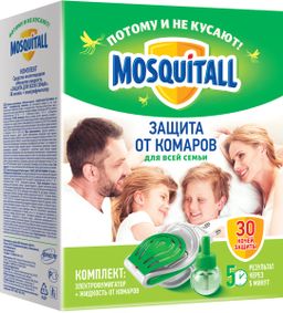 MOSQUITALL от комаров комплект Защита д/всей семьи Электрофумигатор+Жидкость 30 ночей
