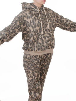868-6 BEIGE/LEOPARD Костюм спортивный зимний женский (95% хлопок, 5% полиэстер)
