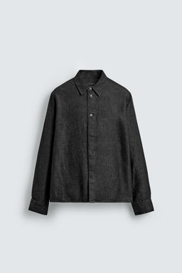 CAMISA DENIM ALGOD?N - LINO / Negro - Zara фото 8